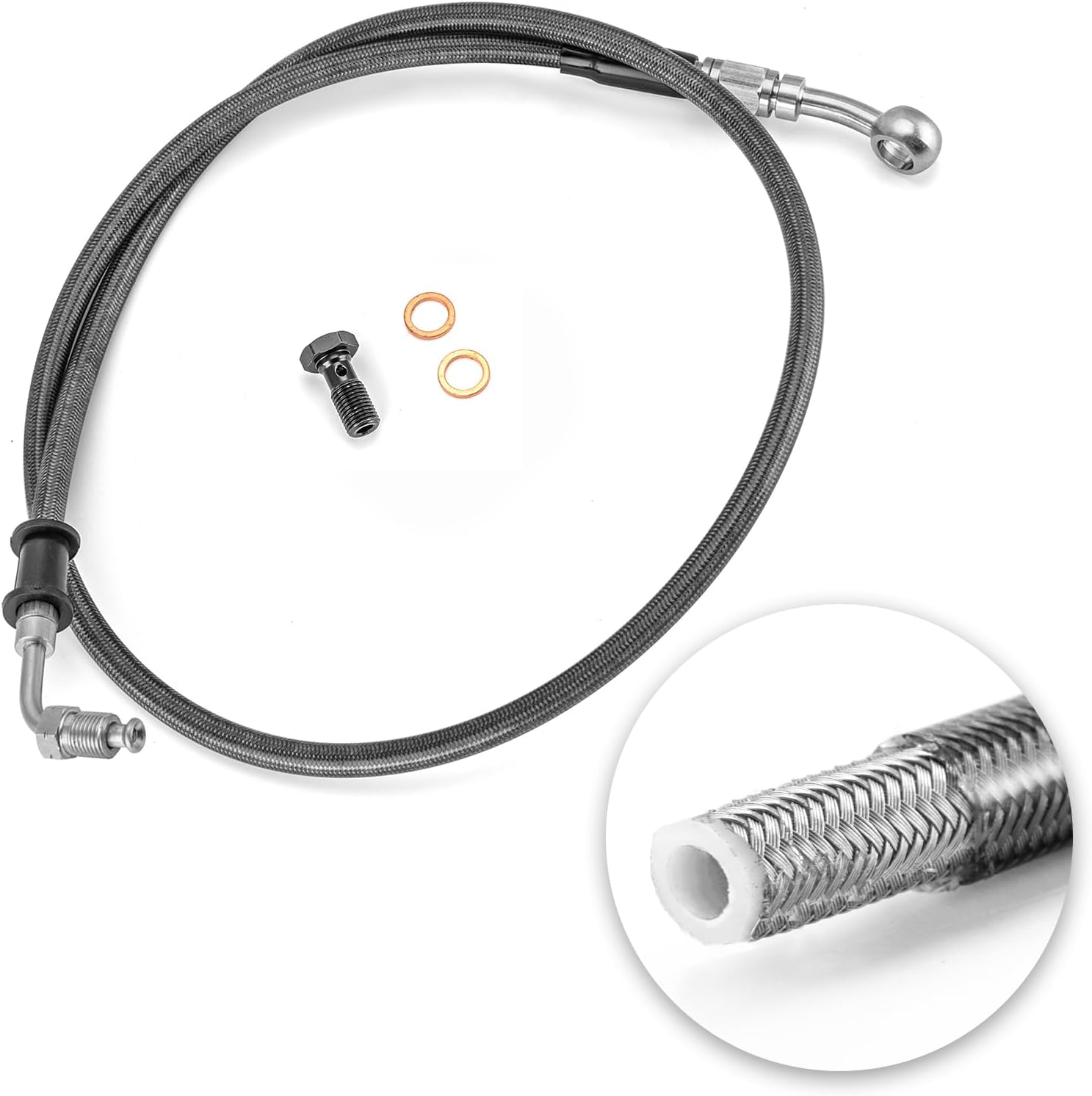 Mofun 38" Extended Length ABS Upper Braided Brake Line Kit For 16-18" Handlebar Compatible with Harley Softail Street Bob Heritage Classic Breakout 2018-2024, Black Stainless Steel