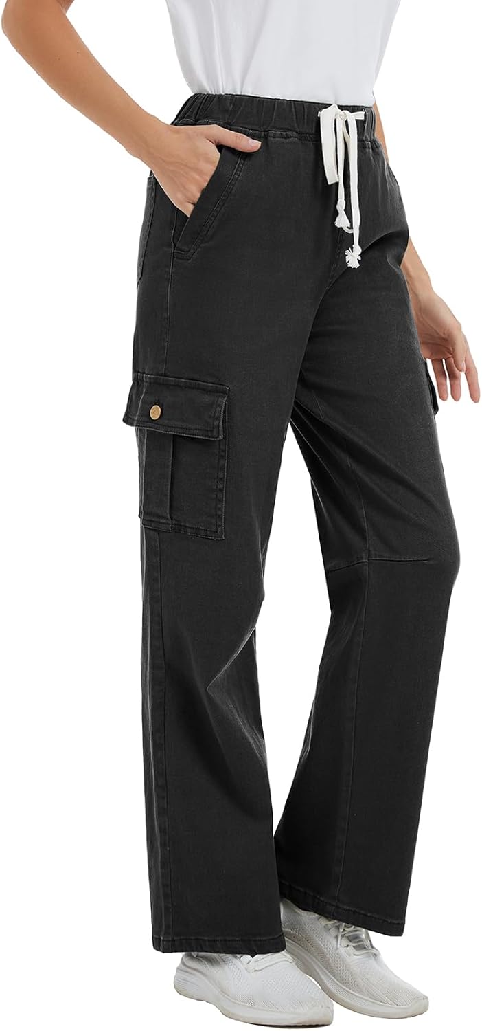 Women Chino Cargo Pants High Waisted Stretchy Fall Pants Women's Drawstring Pull On Trousers - Image 2