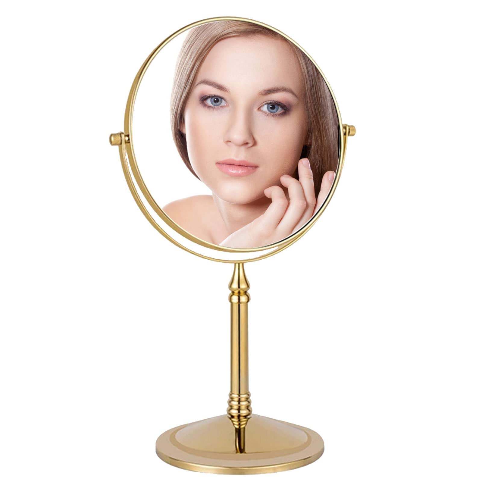 Großer doppelseitiger 1X/3X Schminkspiegel, 360 Grad schwenkbarer 3X Vergrößerungsspiegel, Kosmetikspiegel mit Standfuß und abnehmbarem Fuß, Chrom-Finish,Gold-8"