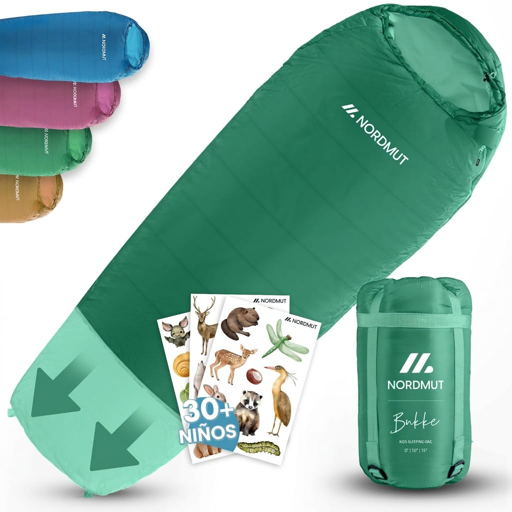 NORDMUT® Saco de Dormir niños – Crece con el niño para protección fiable contra el frío – Materiales no tóxicos – 3 Estaciones niños (200 gsm) para Aventuras al Aire Libre