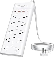 Vista 8 de Regleta de Enchufes con Protector de Sobretensiones con 14 Tomas y 4 Puertos USB (2 USB C), Cable de Extensión de Enchufe Plano de 6 Pies, 1700