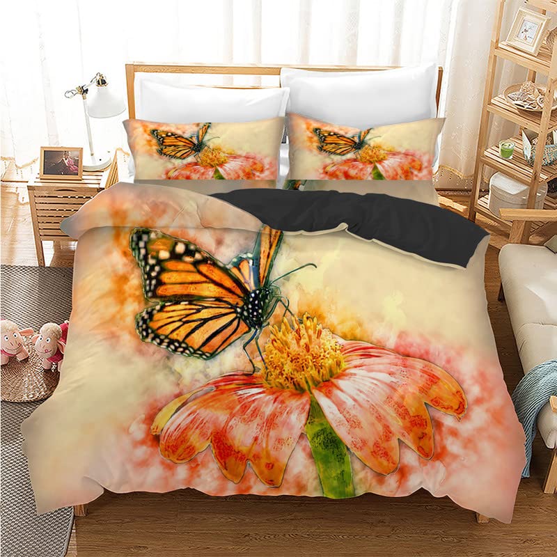 Parure de lit housse de couette 240 x 260 papillon rouge 110g/m² microfibre zippée avec taies