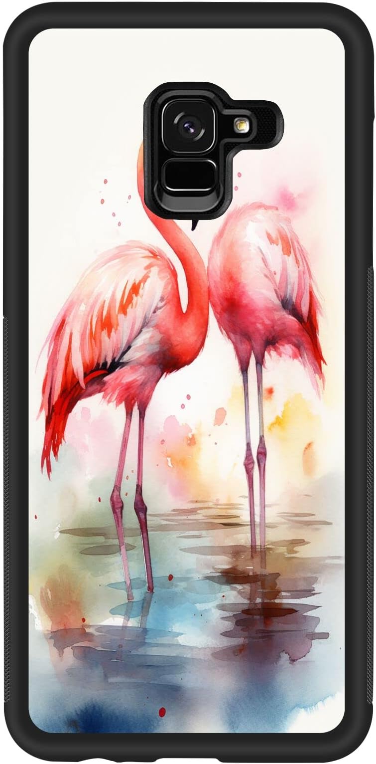 SANTUO Phone Case for Samsung Galaxy A8 Plus with Flamingo Birds Art-07 Style Black Textured Frame Shockproof TPU Anti-Slip Smartphone Protective Case