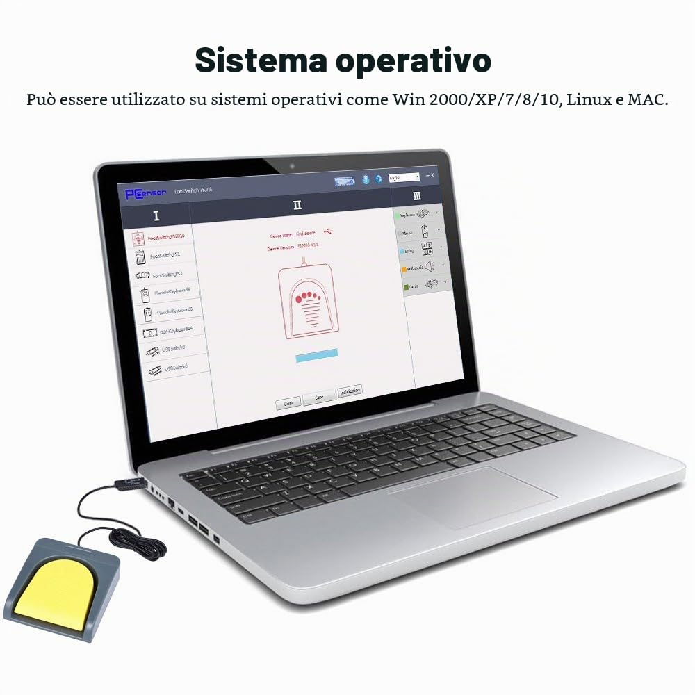 docooler Pedale Interruttore a Singolo Pcsensor con Presa USB, per Combinazioni tastiere Personalizzate, Grigio e Giallo