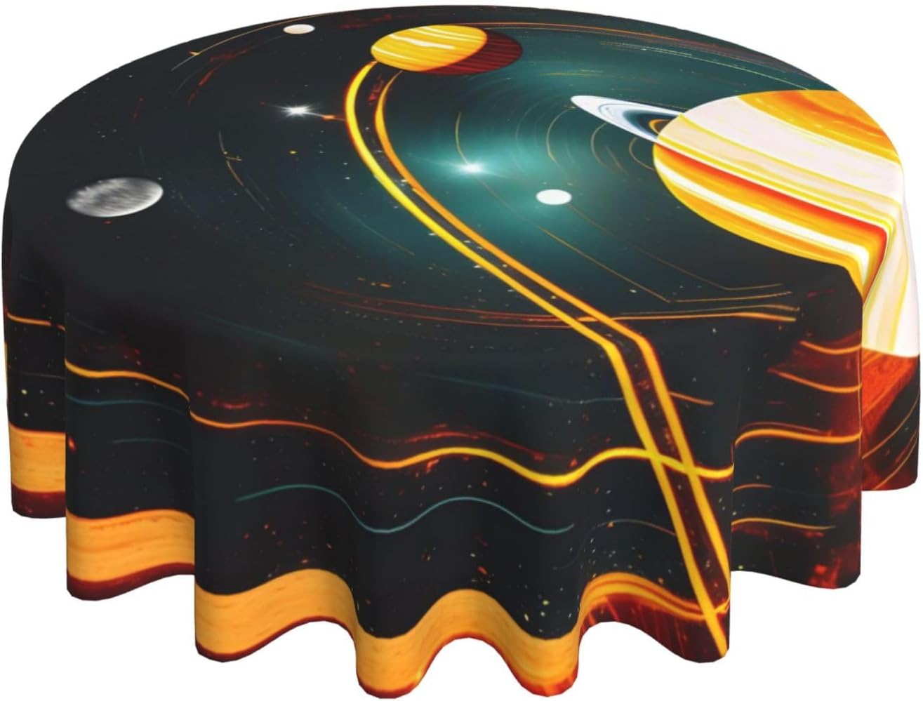 Solar System Jupiter Saturn Print Wrinkle Free Dining Table Cover for Birthday Party Farmhouse Tablecloths Up to 60 x 60 Inches