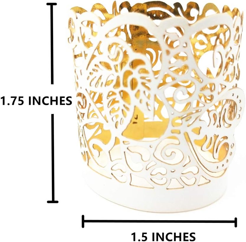 Candle Wraps, 50 PCS Flameless Tea Light Decorative Wraps Candles Holders for Festival Birthday Wedding Party (Gold)