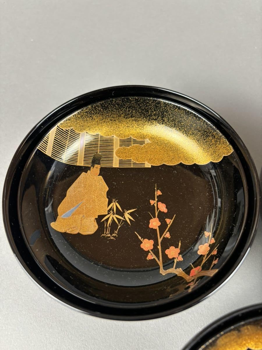 輪島塗　北清左衛門作　扇面源氏香蒔絵 煮物椀五客　美品　共箱　茶道　懐石　送料込 輪島塗 北清左衛門作 扇面源氏香蒔絵 煮物椀五客 美品 共