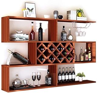 Uchwyt ścienny stojak na wino, trzy piętra chłodziarka do wina montowana na ścianie kratowa półka uchwyt na kubek prosty restauracja salon półka na wino (160 x 23 x 98 cm, 11), kolor tekowy