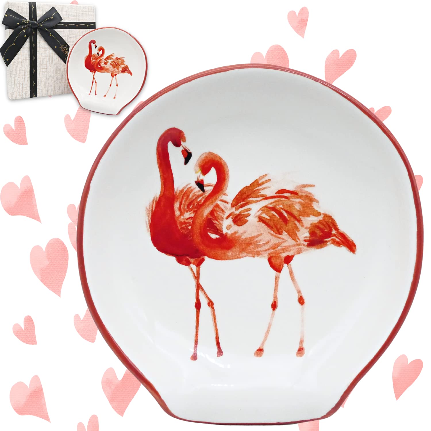 Valentines Day Kitchen Decor - Flamingo Spoon Rest, Valentine Kitchen Decorations Flamingo Decor Pink Kitchen Accessories, Bird Spoon Holder Valentines Day Gifts for Women Mom Wife, Gift Box Ready