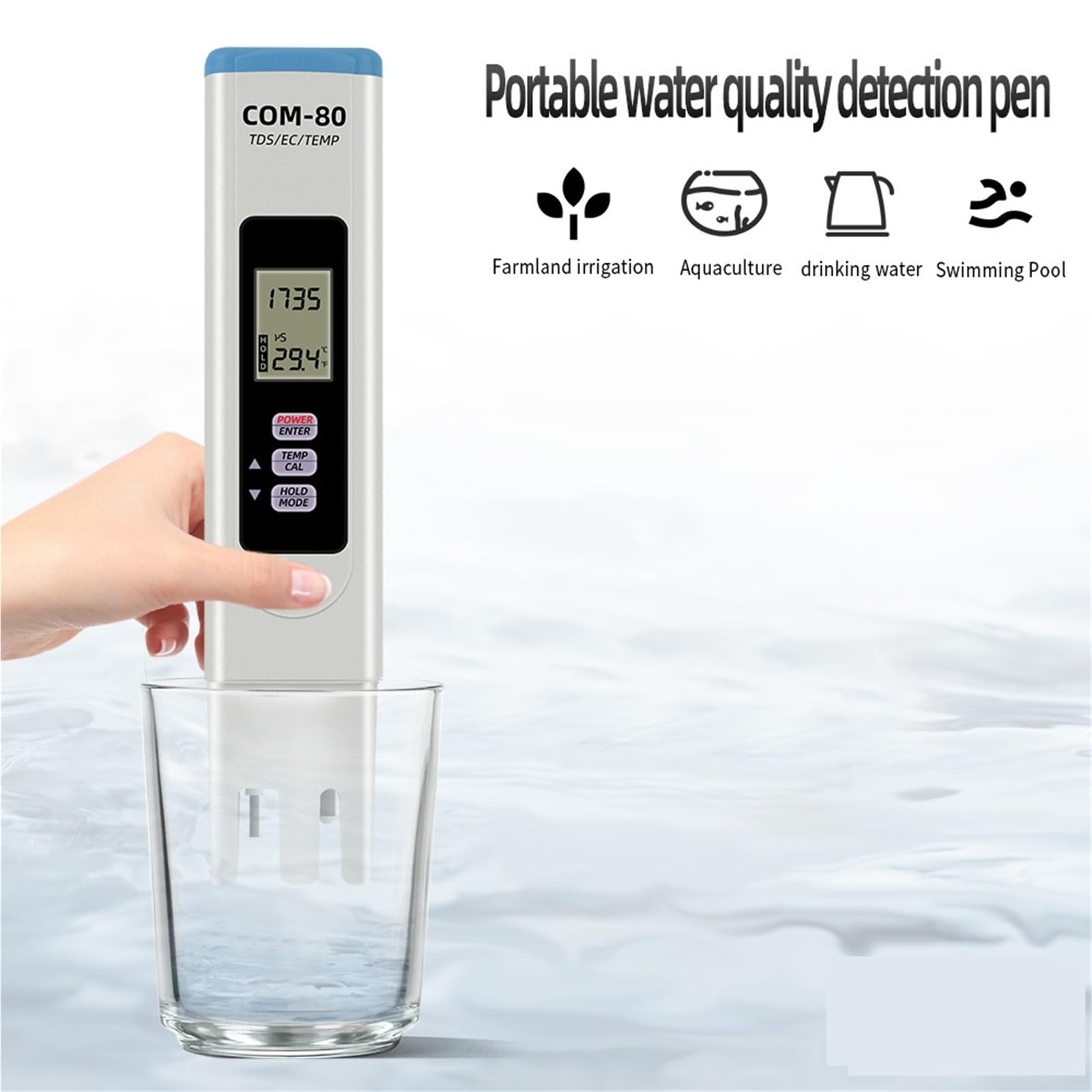 Misuratore PH, Tester di qualità acqua digitale 3 in 1 portatile TDS EC Temp Meter COM-80 Hydrotester Penna for test acqua for laboratorio di acquacoltura
