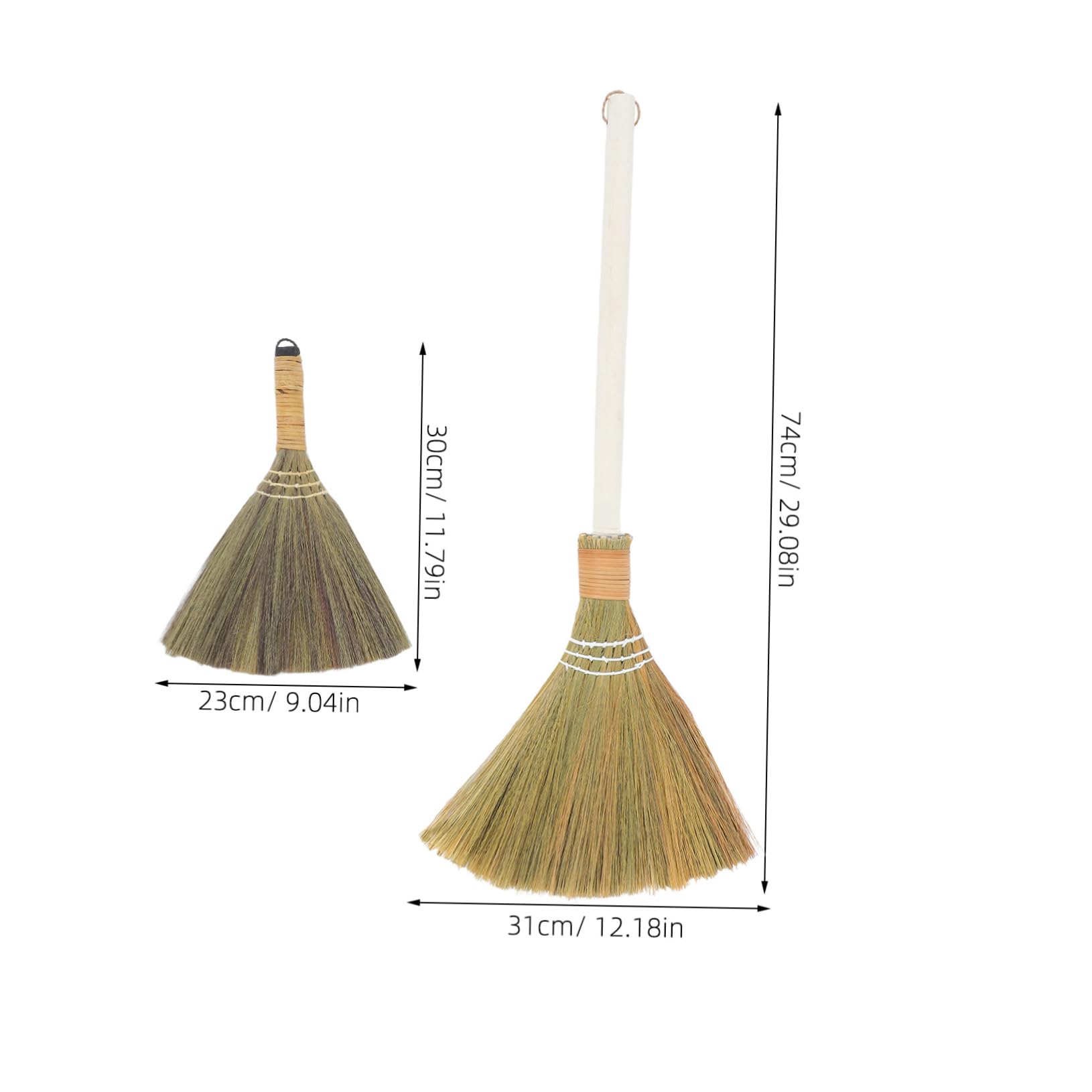 CIYODO 2Pcs Handwoven Grass Broom Set Soft Bristle Broom for Home Dust Removal Removable Head for Efficient Indoor Cleaning for Living Bedroom Kitchen