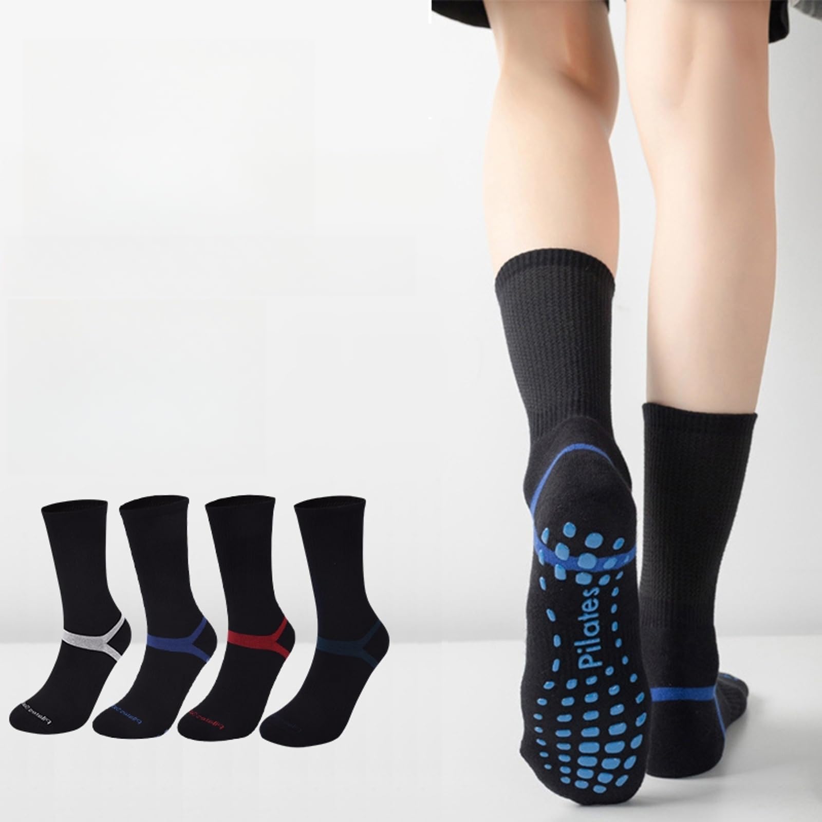 svlftecon 1 Pairs Unisex Yoga Pilates Socks with Grips Non Slip for All Seasons Crew Socks Series 12