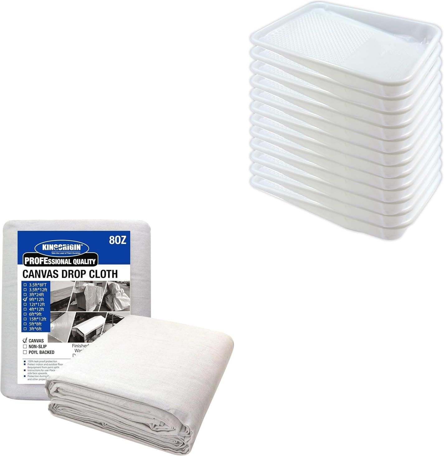 12pcs 9 inch Paint Tray Liner + 9 x 12 Feet Canvas Tarp
