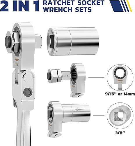 Miniatura 3 de haisstronica Juego de llaves combinadas métricas reversibles, 6 llaves de trinquete CR-V de extremo abierto de 0.315-0.591 in para automóvil,
