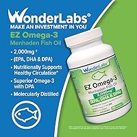 Vista 2 de Wonder Laboratories EZ Omega-3 Atlantic Menhaden Suplemento de aceite de pescado 2000 mg, sin eructos, fabricado en los Estados Unidos, equilibrio