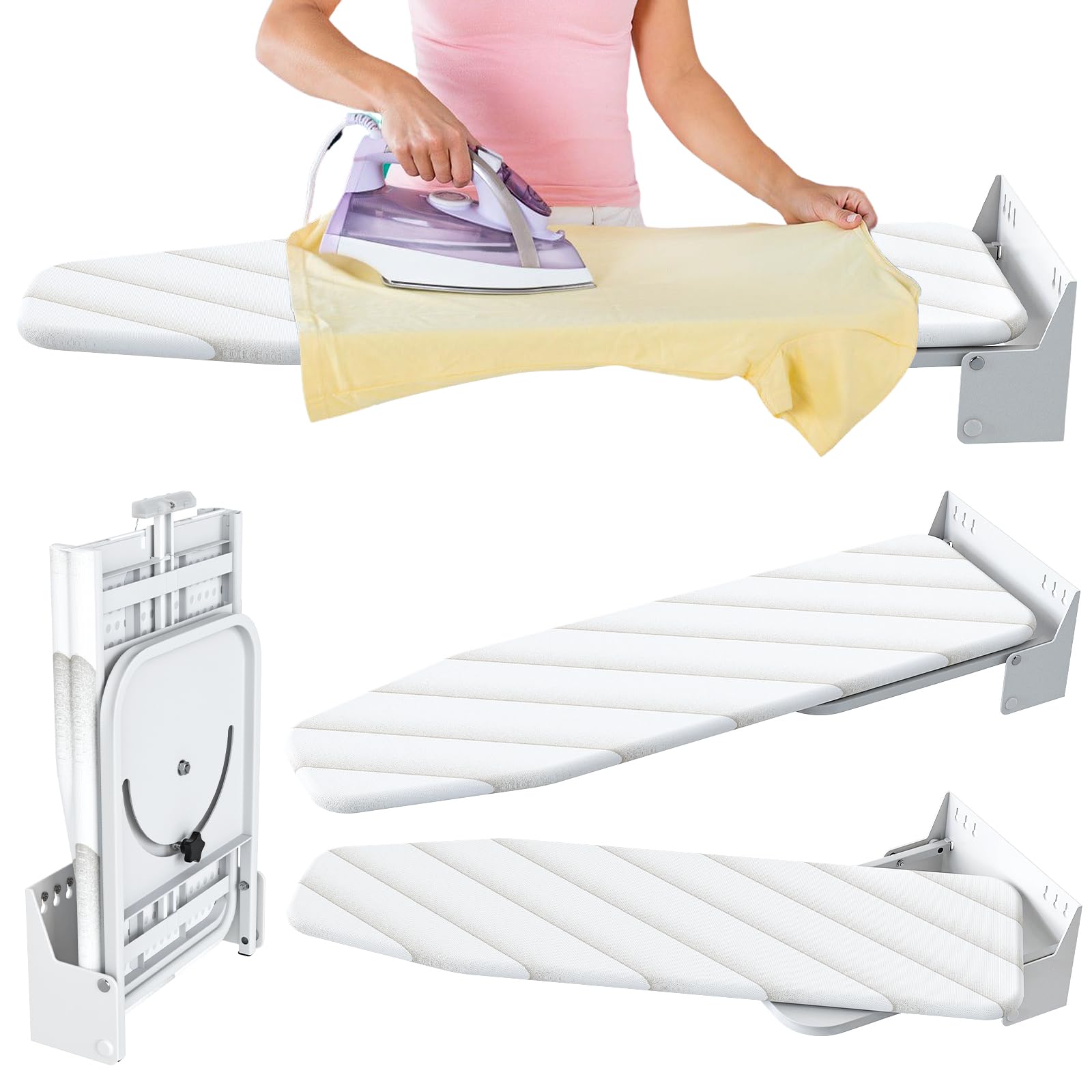 Tcatec Wall Mounted Ironing Board 95 x 30cm Folding Ironing Board with Heat Resistant Cover 180° Rotable Metal Iron Board Space Saving
