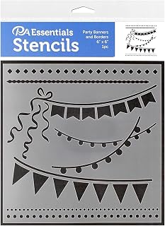 PA Essentials Stencil Party Banners and Borders for Painting on Wood, Canvas, Paper, Fabric, Wall and Tile, Reusable DIY Art Craft Stencils for Painting, 6"x6" Inches