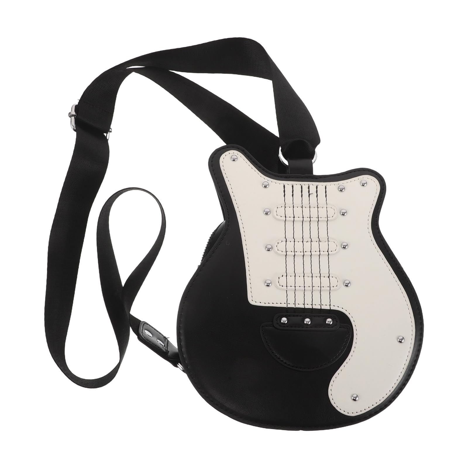 Gatuida Borsa a tracolla in PU a forma di chitarra - Borsa a tema musica acustica bianca e nera - a tracolla per feste - carina e originale per ragazze e donne