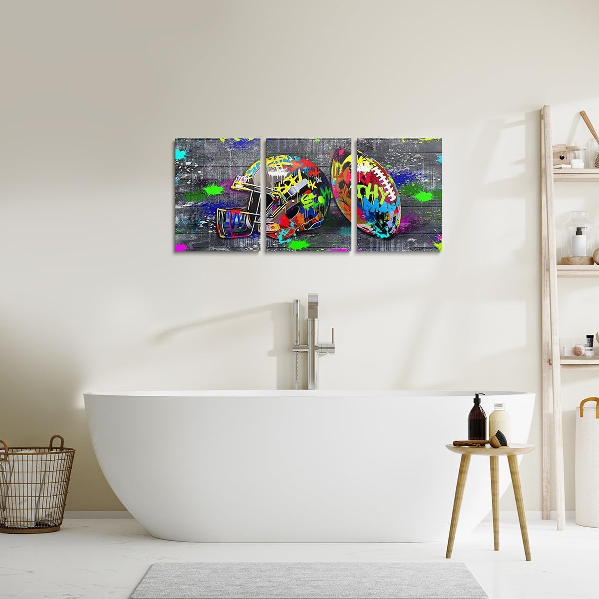 Erosebridal Gridiron Wall Decor For Boys Bedroom - Graffiti Rugby Ball Canvas Wall Art 3 Panels Football Helmet Poster Paintings - Sports Tie Dye Pictures For Living Room,Bedroom image 5