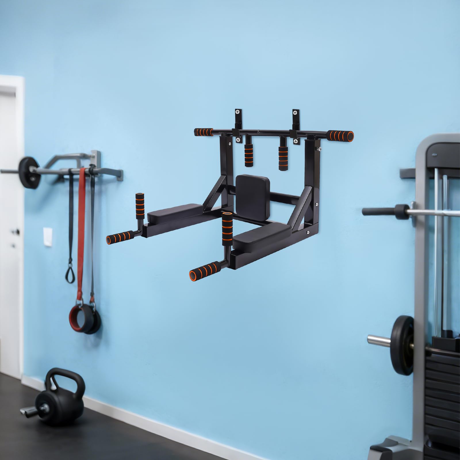 Barra multifunzionale da parete per trazioni e trazioni, stazione per dip station per allenamento in casa, palestra, power tower, attrezzatura per allenamento, fitness, dip stand, supporto per petto