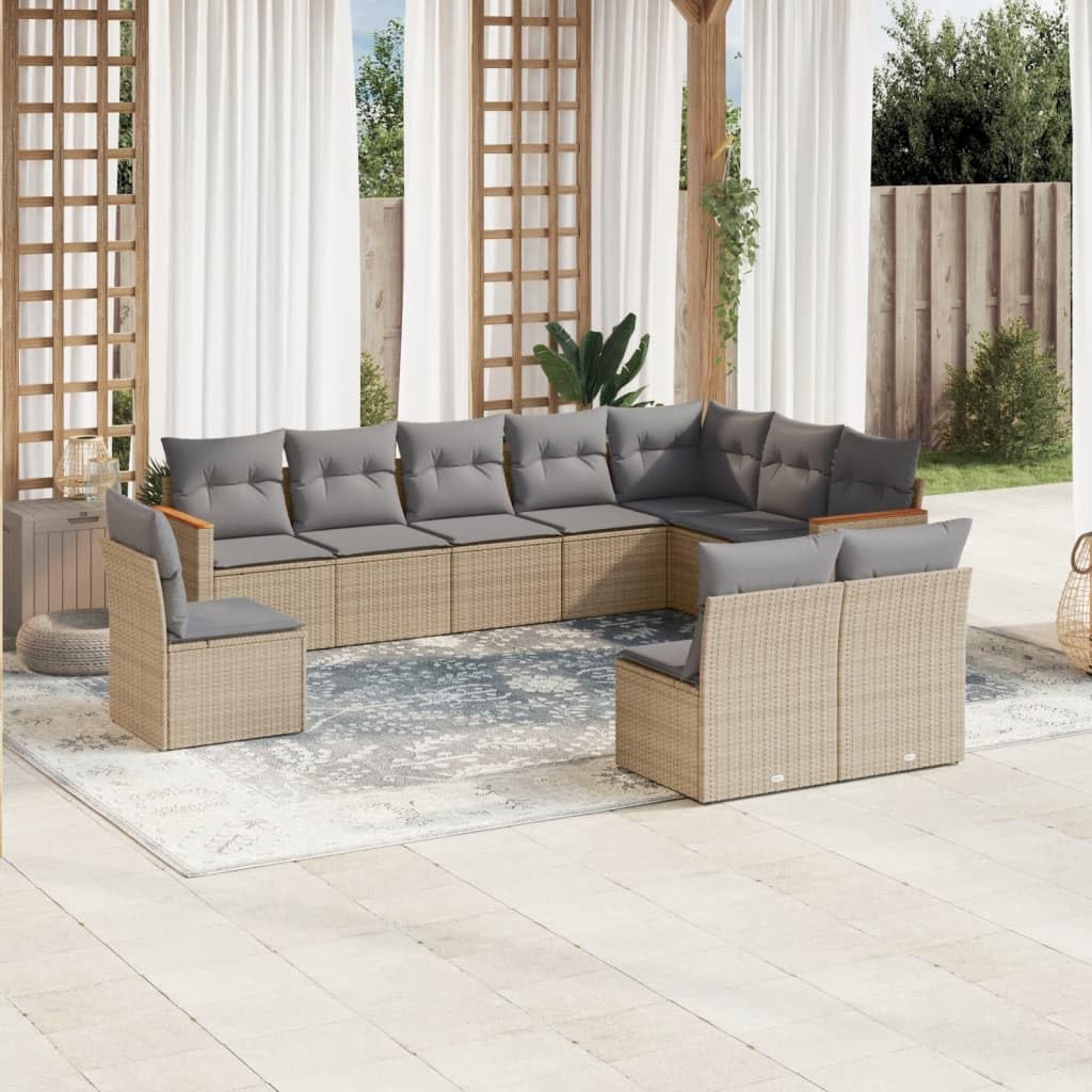 Destockage mobilier de Jardin,Salon,Salon Jardin Enfant,Salon de Jardin avec Coussins 10 pcs Beige résine tresséeConvient pour Les Jardins, Les Salons et Les patios
