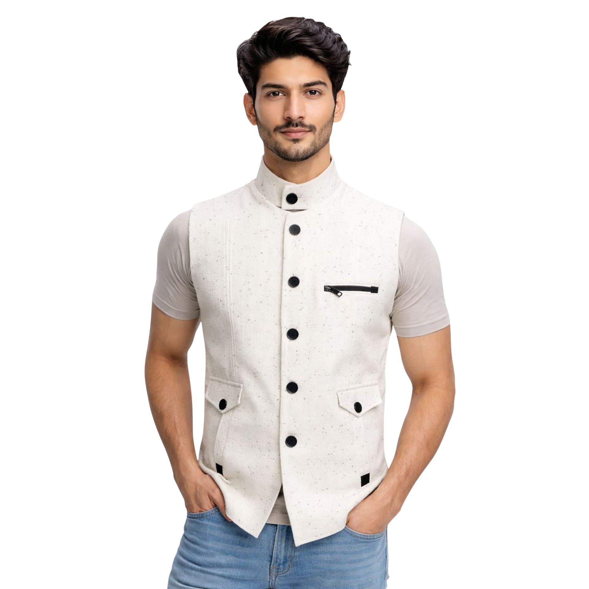 Nehru Jacket - Timeless Style & Versatility |Jaquard Modi Jacket | Ethnic Sleeveless Coat for Formal & Casual Wear(WHITE)-image-18