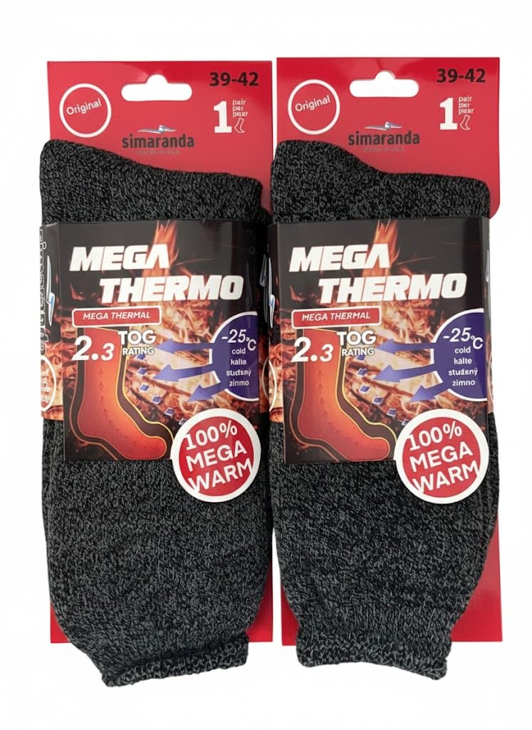 simaranda 2 Paar Thermosocken Damen & Herren – Extra Warme Wintersocken – Dicke Kuschelsocken mit Thermofunktion – Ideal für Winter, Outdoor, Arbeit & Zuhause