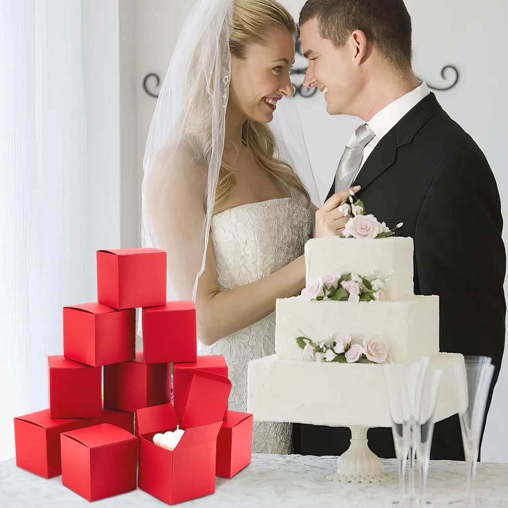 PH PandaHall 30 Scatola Regalo Rossa Confezione Regalo Piccola Confezione Regalo Nozze Scatola di Carta Kraft Scatole per Piccoli Gioielli con Coperchio per Matrimonio Laurea Feste Bomboniere, 8x8x8cm
