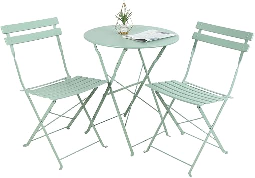 3-Piece Folding Bistro Set, Bistro Table and Chairs Set of 2, Folding 2 Chair Patio Furniture Set for Patio, Garden, Balcony and Poolside Green