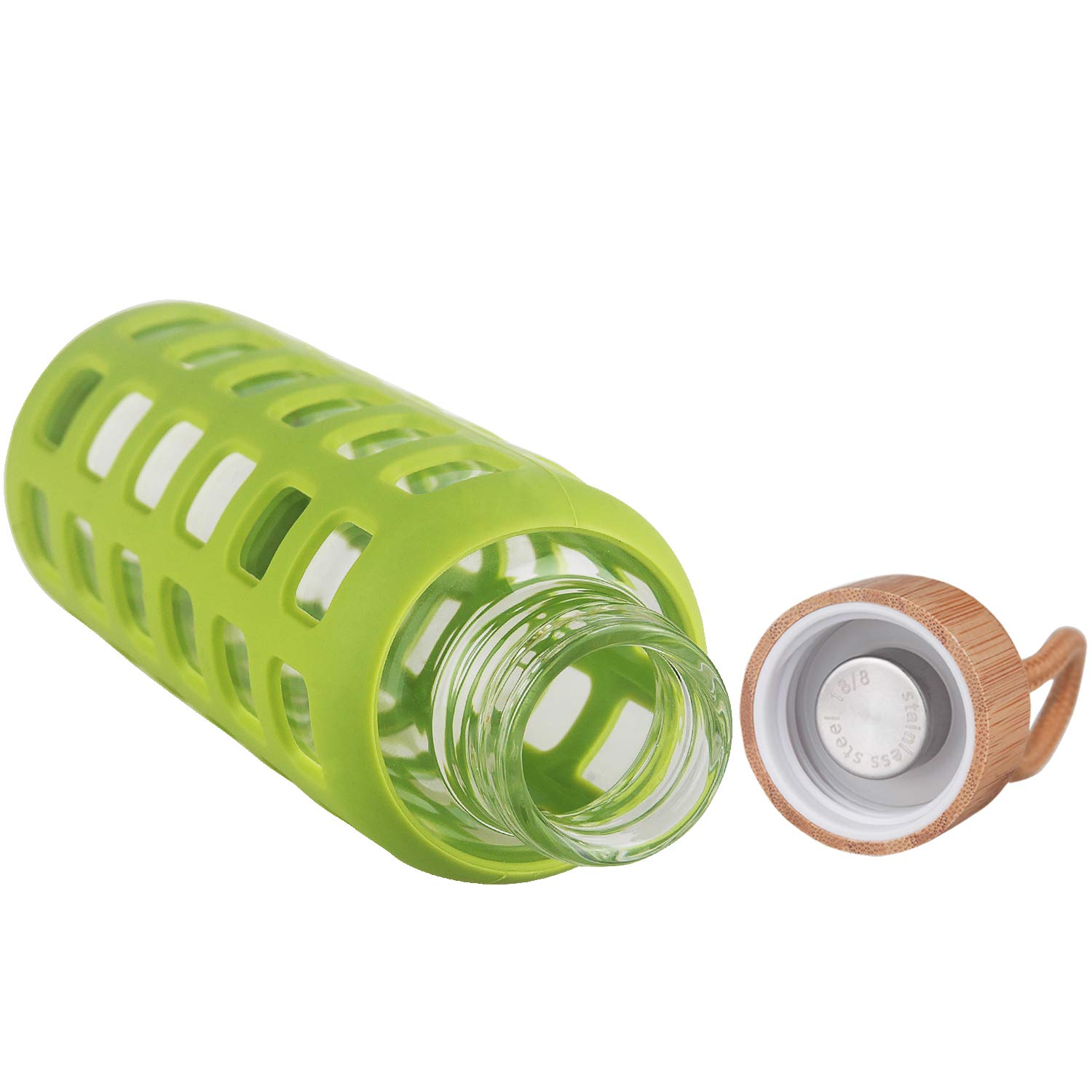 Cleesmil Sports Glass Water Bottle with Silicone Sleeve with Bamboo Lid BPA Free 660 ml (Grass green) - Image 2