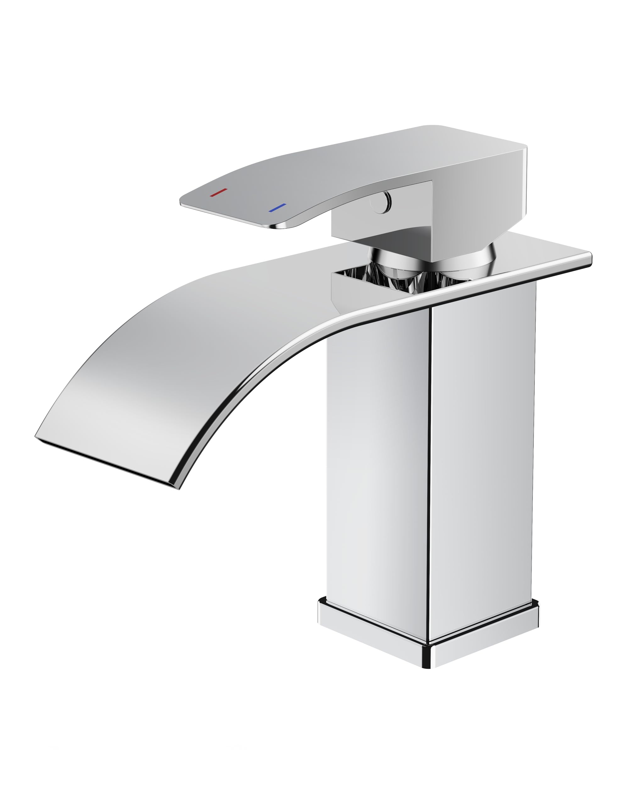 FORIOUS Wasserhahn Bad,Wasserfall Waschtischarmatur Einhandmischer Armatur Waschbecken mit Auslauf Höhe 80 MM,Wassersparend, Energiesparend,Chrom