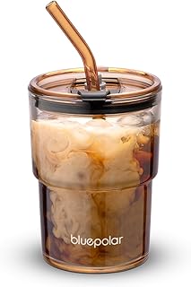 13oz/400ml Glass Water Tumbler with Straw and Lid Sealed Carry On Thick Wall Iced Coffee Cup Glass Cup for Water, Iced Tea Fruit Juice Etc (Amber