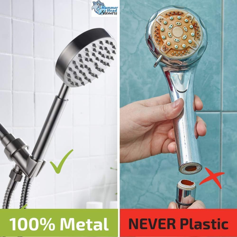 All Metal Hand Held Shower Head with Hose and Holder, Brushed Nickel | 2.5 GPM High Flow Regulator with Pressure Optimization | 4" Handheld Showerhead, 72 Inch Long Flexible Hose, Adjustable Bracket - - 