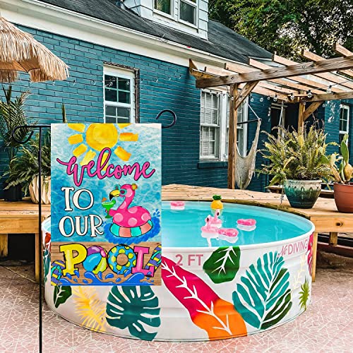 Baccessor Summer Pool Garden Flag Vertical Double Sided Summer Welcome To Our Pool Small Yard Flag Double Sided 12X18 Inch Burlap Vertical Vertical Seasonal Farmhouse Yard Outdoor Decoration #TOP1