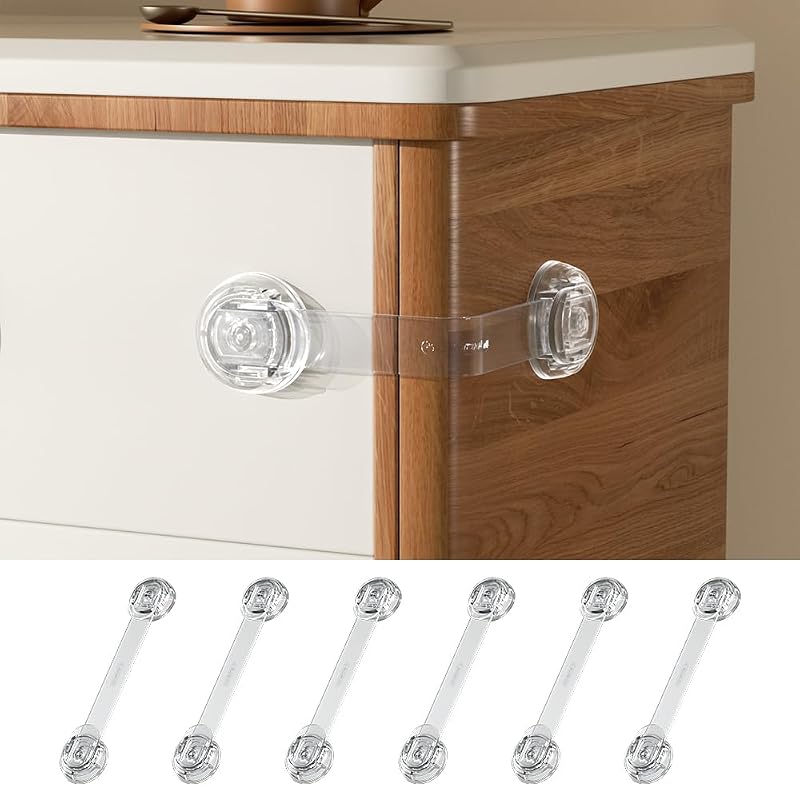6 Pack Updated Child Proof Multi-Purpose Lock, Multi-Use Straps Locks, Baby Safety Cabinet Lock Latch for Furniture, Drawers, Cupboards, Fridges, Toilet Seats, Easy to Install (Transparent)