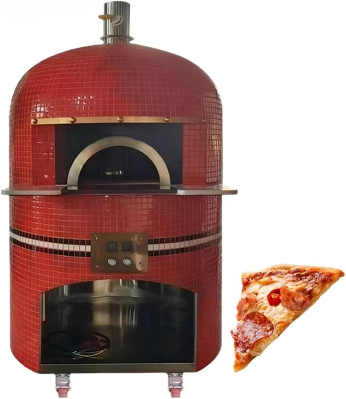 Wood Fired Outdoor Pizza Oven Portable, Fast Heating Pizza Maker for Backyard Patio Camping Cooking, Stainless Steel Design with Pizza Stone & Peel Included