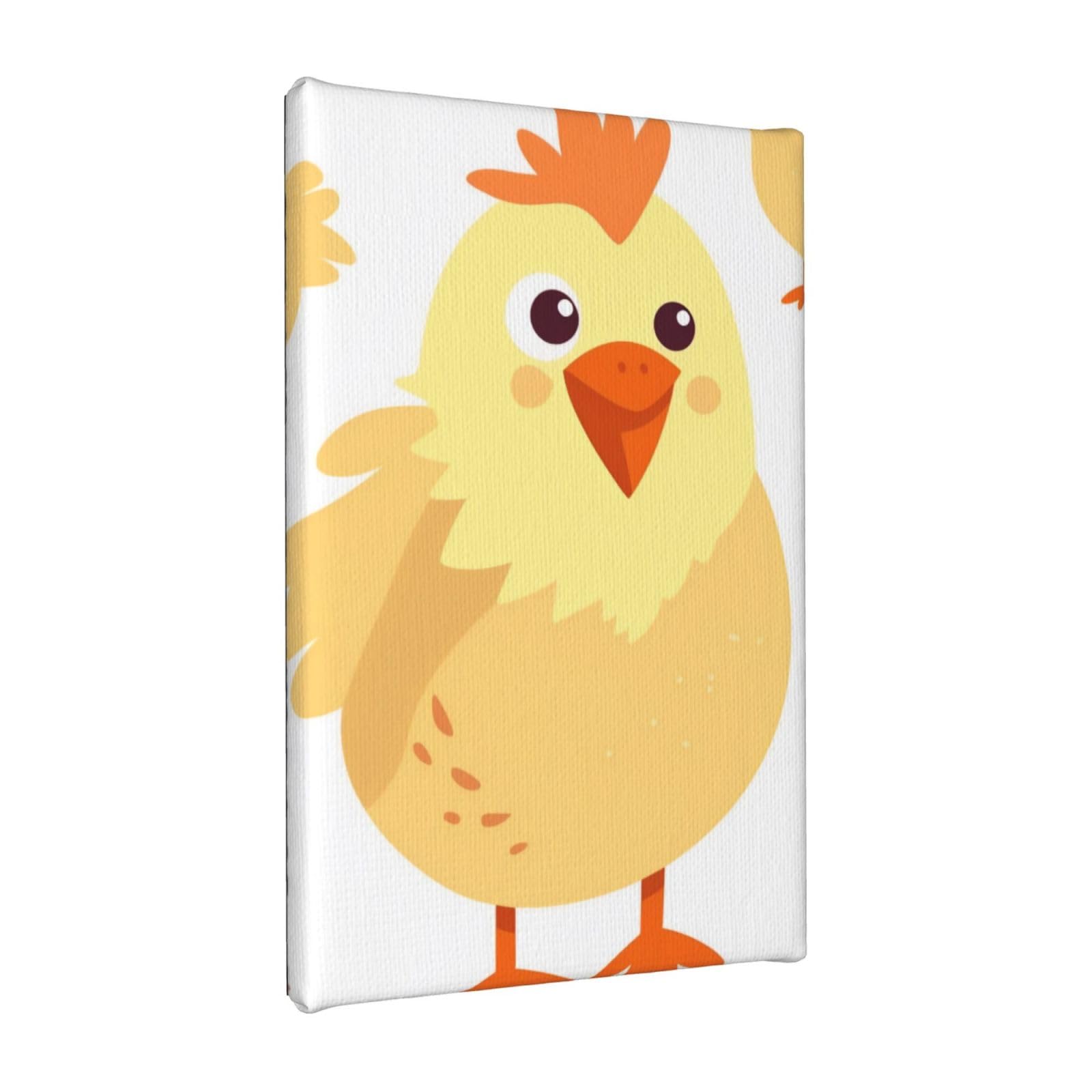 YKLJG Chicken Chick Printed Wall Art Canvas Painting 20x30 CM Wooden Framed Picture Painting Artwork Prints for Bedroom Kitchen Home Office Decor