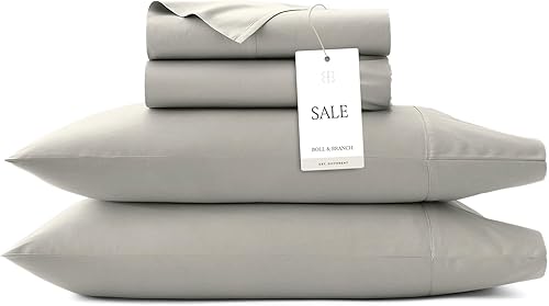 BOLL & BRANCH Signature - Juego de sábanas con dobladillo individual, peltre, 100% algodón orgánico de lujo, incluye 1 encimera, 1 ajustada, 2