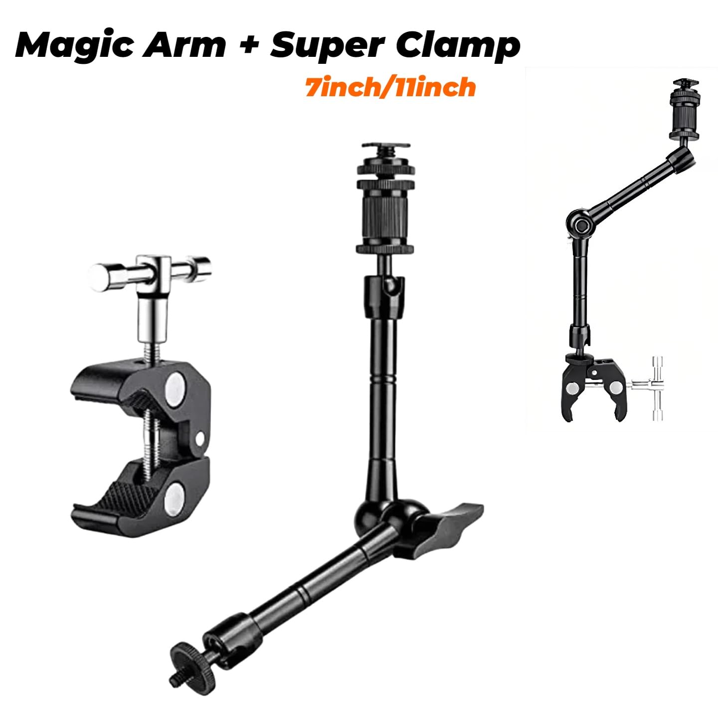 Magiczne ramię przegubowe 17.8 cm lub 27.9 cm + super zacisk do aparatu DSLR Rig do monitora LCD, akcesoria do kamer wideo LED