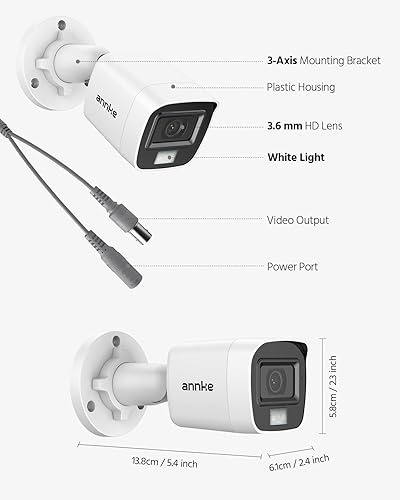 Miniatura 8 de ANNKE Paquete de 4 cámaras de seguridad con cable de 2.0MP 1080P 1920TVL, cámaras CCTV HD TVI complementarias para exteriores, luz dual inteligente