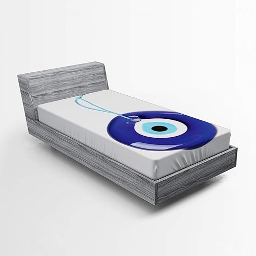 Lunarable Sábana bajera ajustable de mal de ojo, diseño de cuentas orientales, símbolo de la suerte de gente turca, ilustración artística de tela