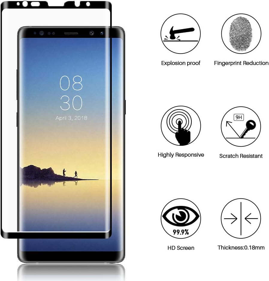 MP-MALL Screen Protector Compatible for Samsung Galaxy Note 8, Tempered Glass Full Cover Alignment Frame Easy Installation