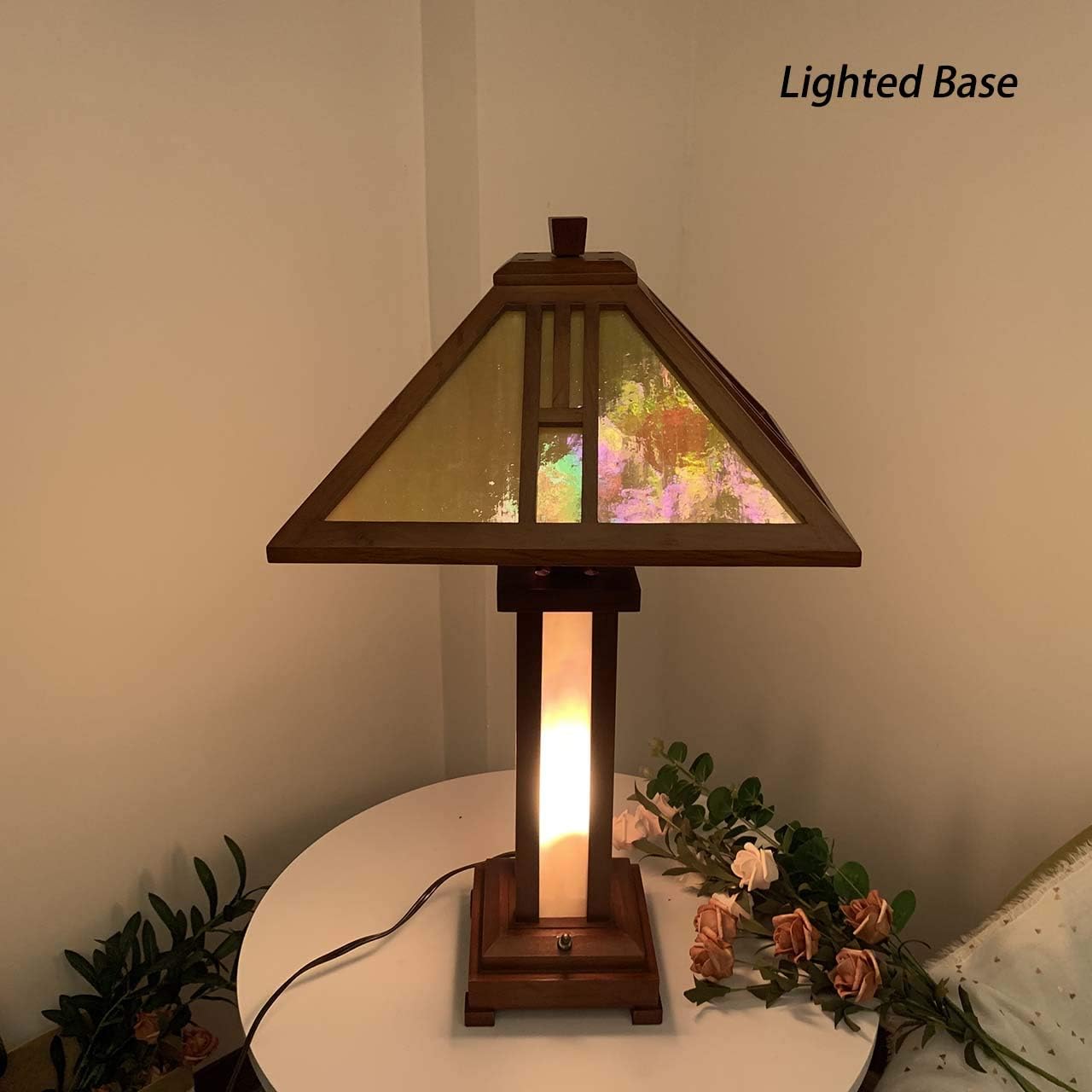 Bieye L10796 Mission Tiffany Style Stained Glass Table Lamp with Wooden Base, 26 inches Tall