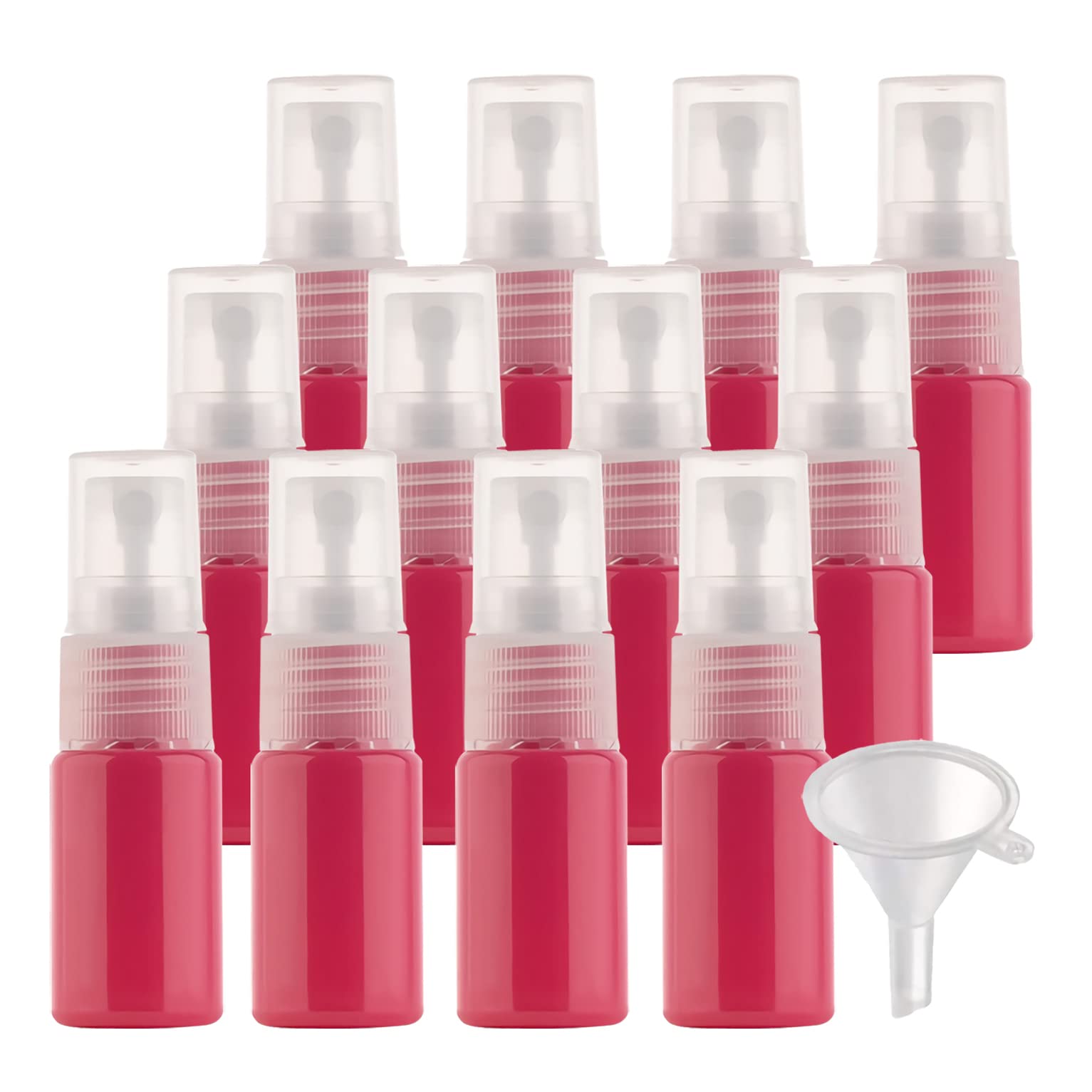 100 Stück 10ml Sprühflasche Rot Leer Feinen Nebel Sprühflasche Reise Zerstäuber Klein Plastik Nebel Parfümzerstäuber Reiseflaschen mit Trichter