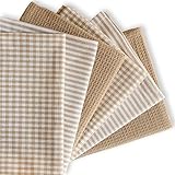 Cotton Dish Towels For Kitchen Drying - Highly Absorbent Beige Striped Gingham Plaid Tea Towels - 18'X28' Set Of 6 Farmhouse Linen Dishtowels In Bulk - Pano De Prato Para Cozinha - T Towles Towls