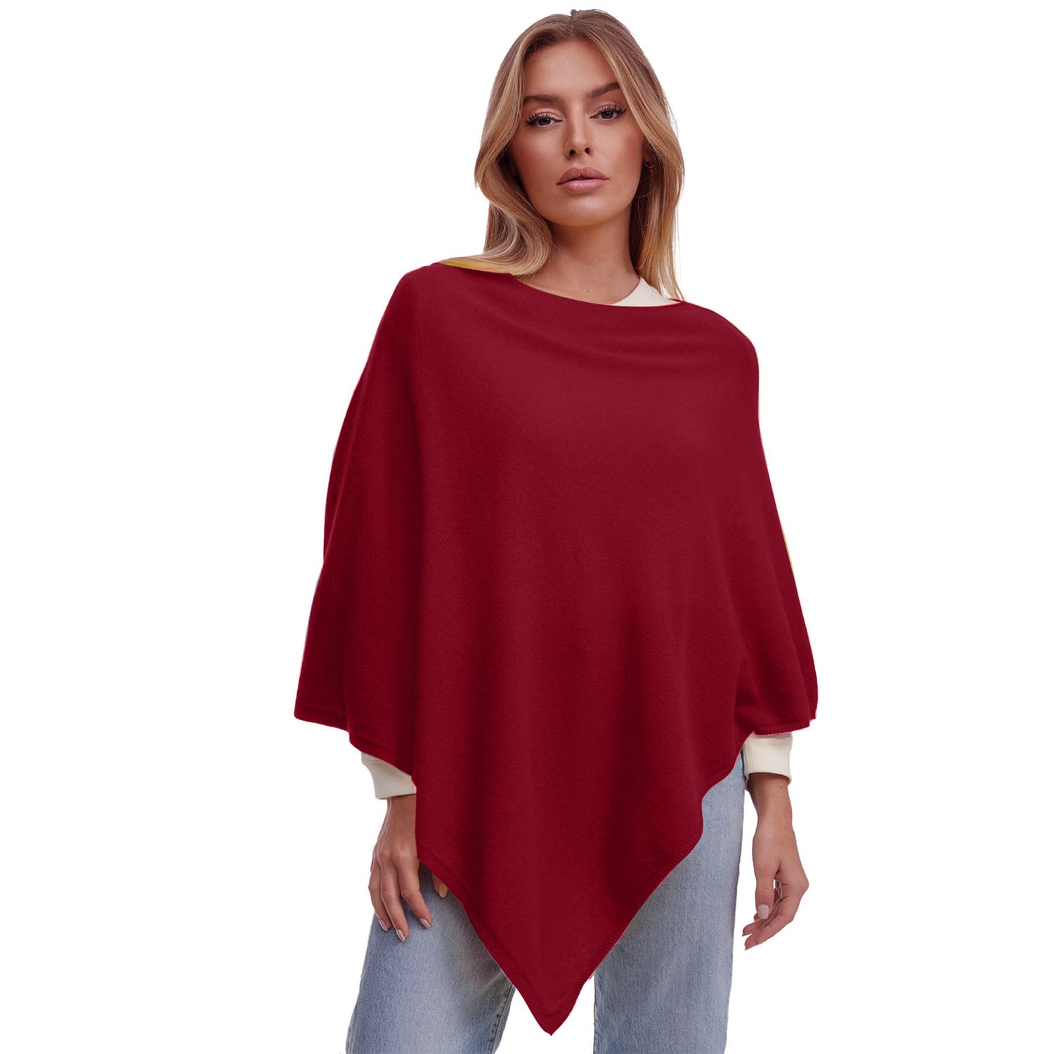 Glamexx24 Damen Strick Poncho Unifarbe Cape Feinstrick XXL Pullover Umhängetuch Eleganz Stil und Komfort für Frühling und Herbst Made in Italy