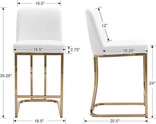 Miniatura 9 de Taburetes de bar modernos de mediados de siglo con base de metal dorado y reposapiés sillas tapizadas de terciopelo de 24 pulgadas para isla de