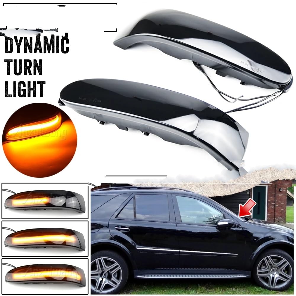 KWAYA Intermitentes Dinamicos Para Benz Para Clase M ML W164 GL X164 R W251 ML350 R300 2006-10 Luz LED De Señal De Giro Dinámica Lámpara Indicadora De Espejo Retrovisor La Señal Giro