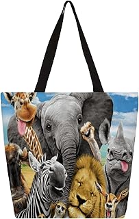 Sacola de lona para mulheres animal leão elefante sacolas grandes para homens com bolsos sacolas de compras resistentes sacolas de compras reutilizáveis, bolsa de ombro casual para escola, trabalho, praia, Multicor
