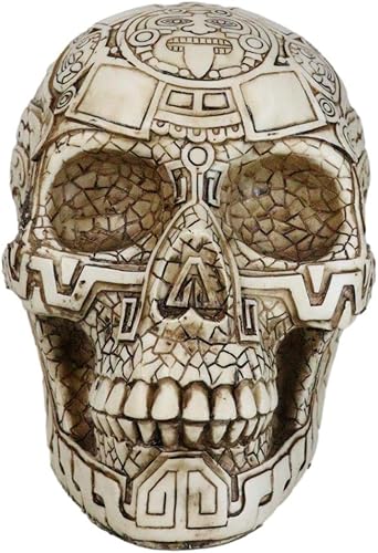 Miniatura 6 de Ebros - Estatua mesoamericana de calavera de dioses aztecas mayas mesoamericanos, 8 pulgadas de largo, tatuaje tribal mexicano, panteón mexicano,